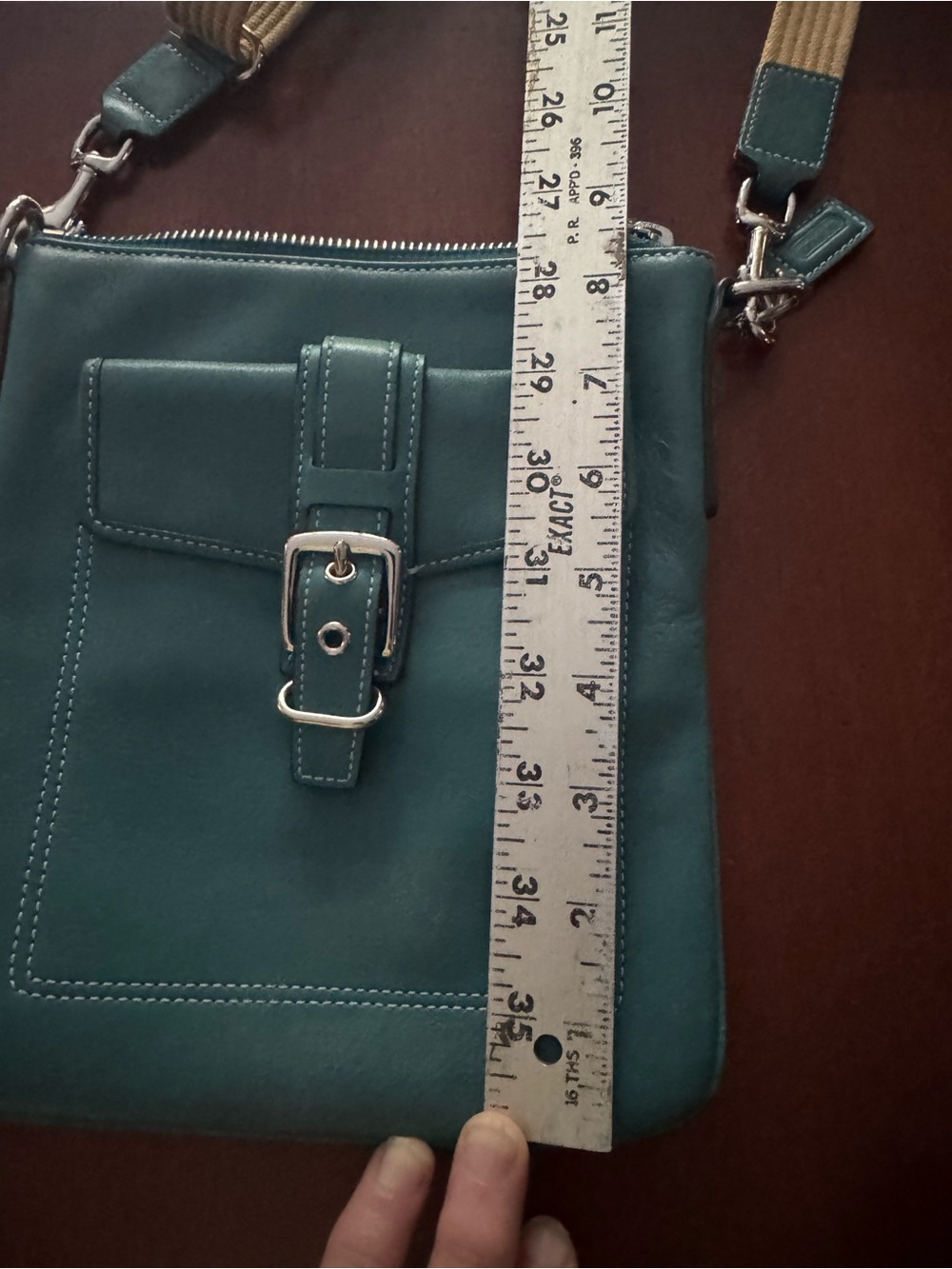 Coach Teal Crossbody Bag with Tan Web Adjustable Strap - Picture 12 of 13